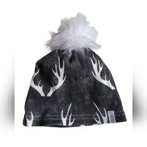 Handmade Antler Pom Pom Beanie  Infants Winter Hat animal print